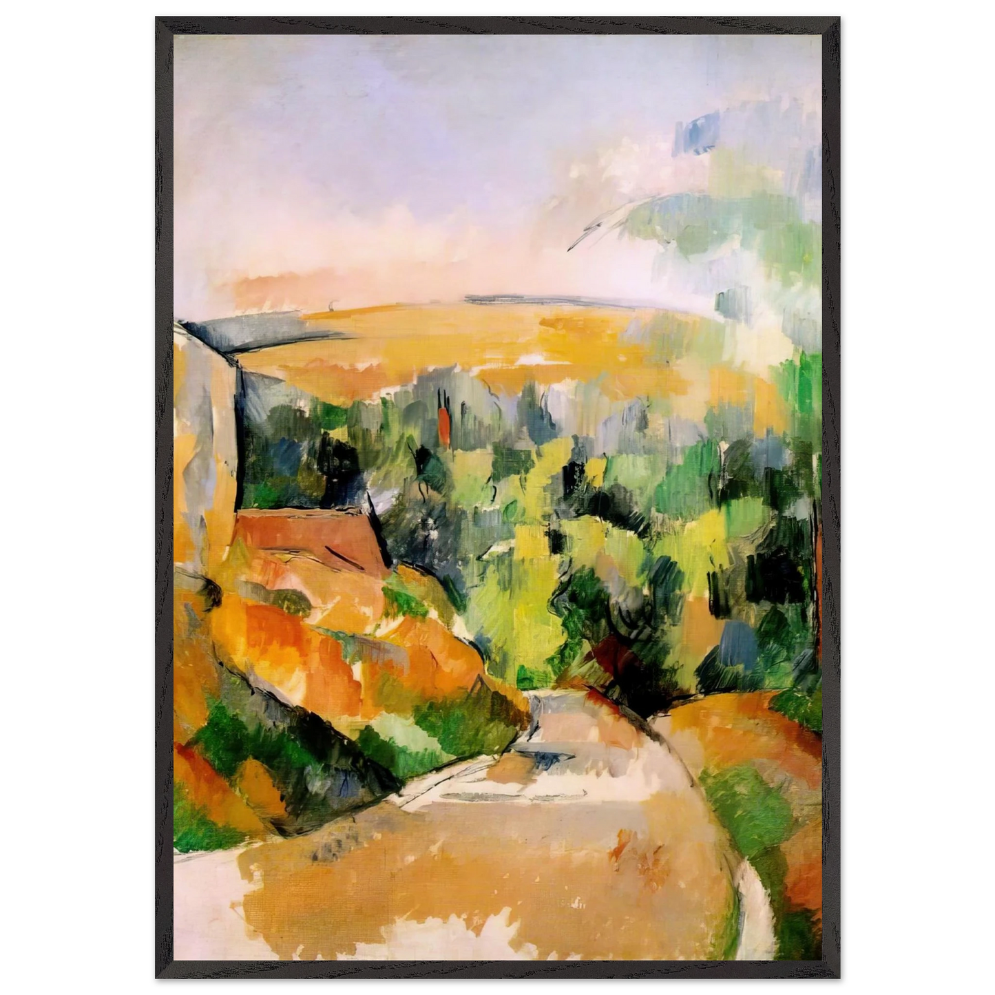 The Bend in the road - Paul Cezanne 70x100 cm / 28x40 inches Framed Art Print – Black Wooden Frame