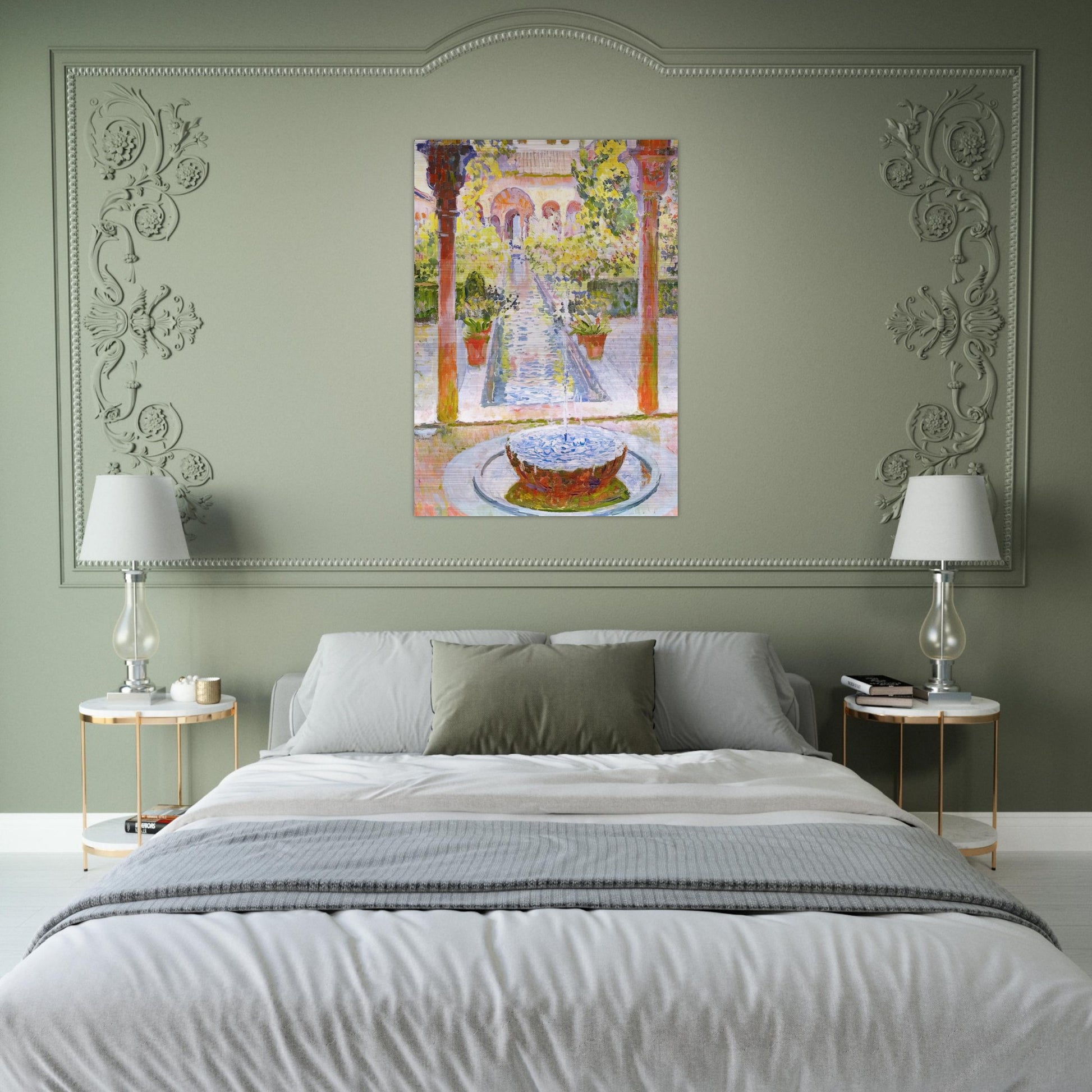 THE GARDENS OF GENERALIFE IN GRENADA 1913 - Theo van Rysselberghe Brushed Aluminum Print - 70x100 cm / 28x40 inches | Theo van Rysselberghe Aluminum Print | Theo van Rysselberghe Prints