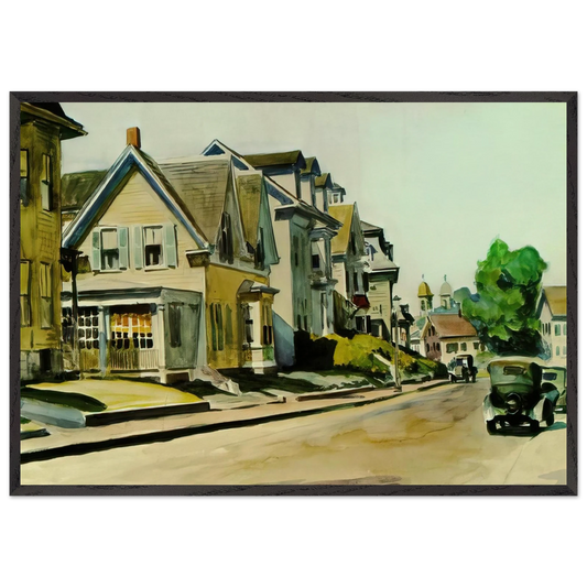 Sun on Prospect Street Gloucester Massachusetts - Edward Hopper 70x100 cm / 28x40 inches Framed Art Print – Black Wooden Frame