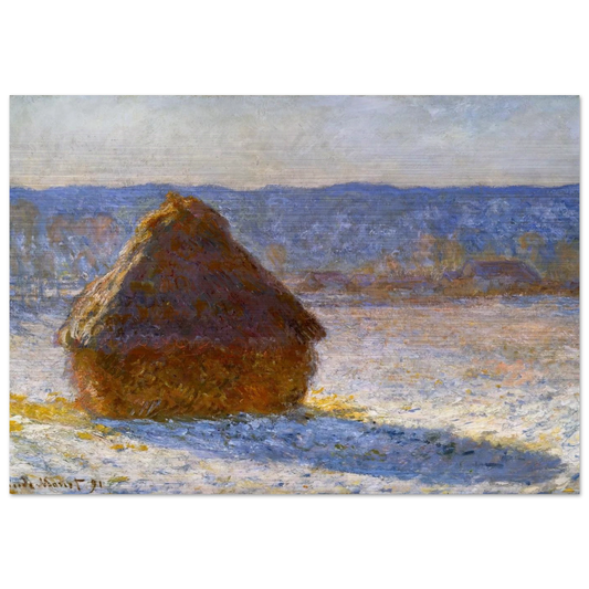 Grainstack, Snow Effect, Morning - claude monet Brushed Aluminum Print - 70x100 cm / 28x40 inches | claude monet Aluminum Print | claude monet Prints