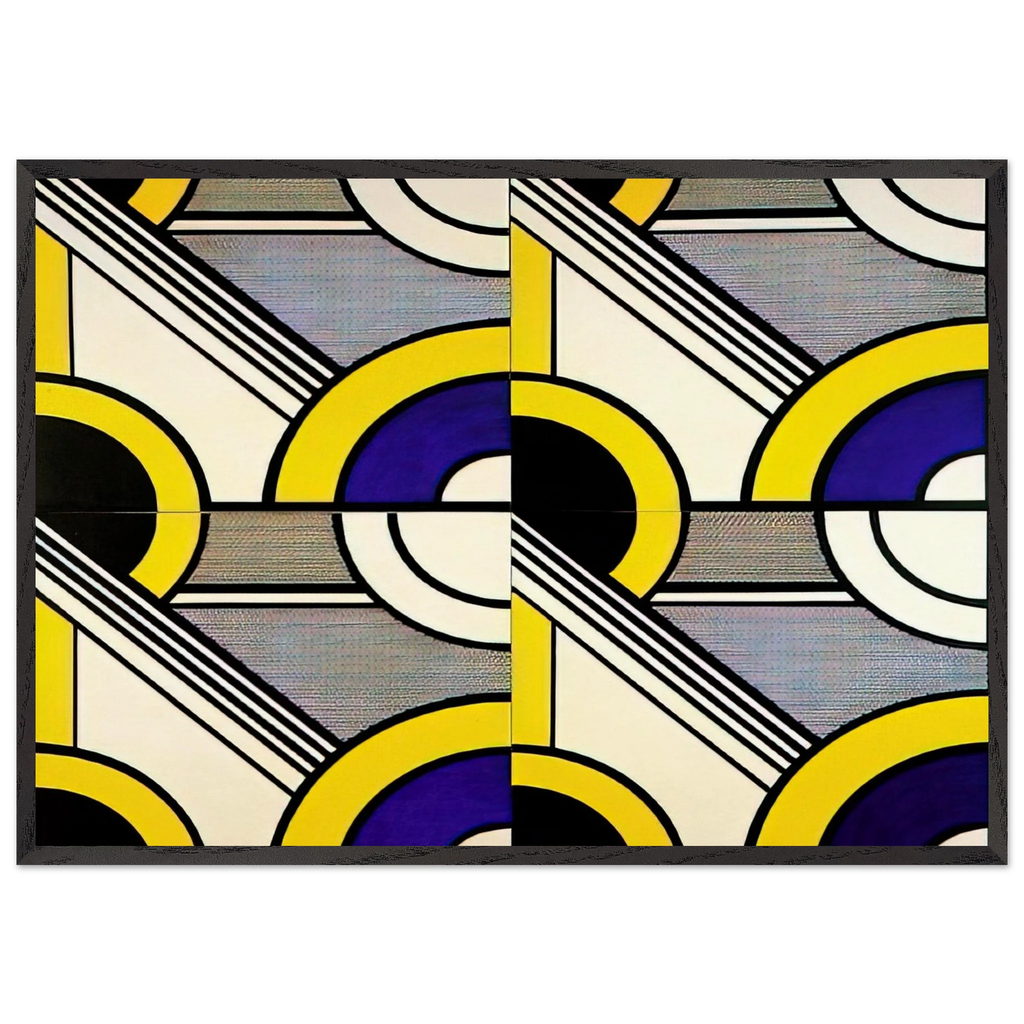 MODULAR PAINTING WITH FOUR PANELS 1 1969 - Roy Lichtenstein 70x100 cm / 28x40 inches Framed Art Print – Black Wooden Frame