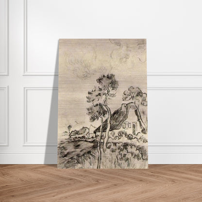Cottages and Trees - Vincent van Gogh Brushed Aluminum Print - 70x100 cm / 28x40 inches | Vincent van Gogh Aluminum Print | Vincent van Gogh Prints