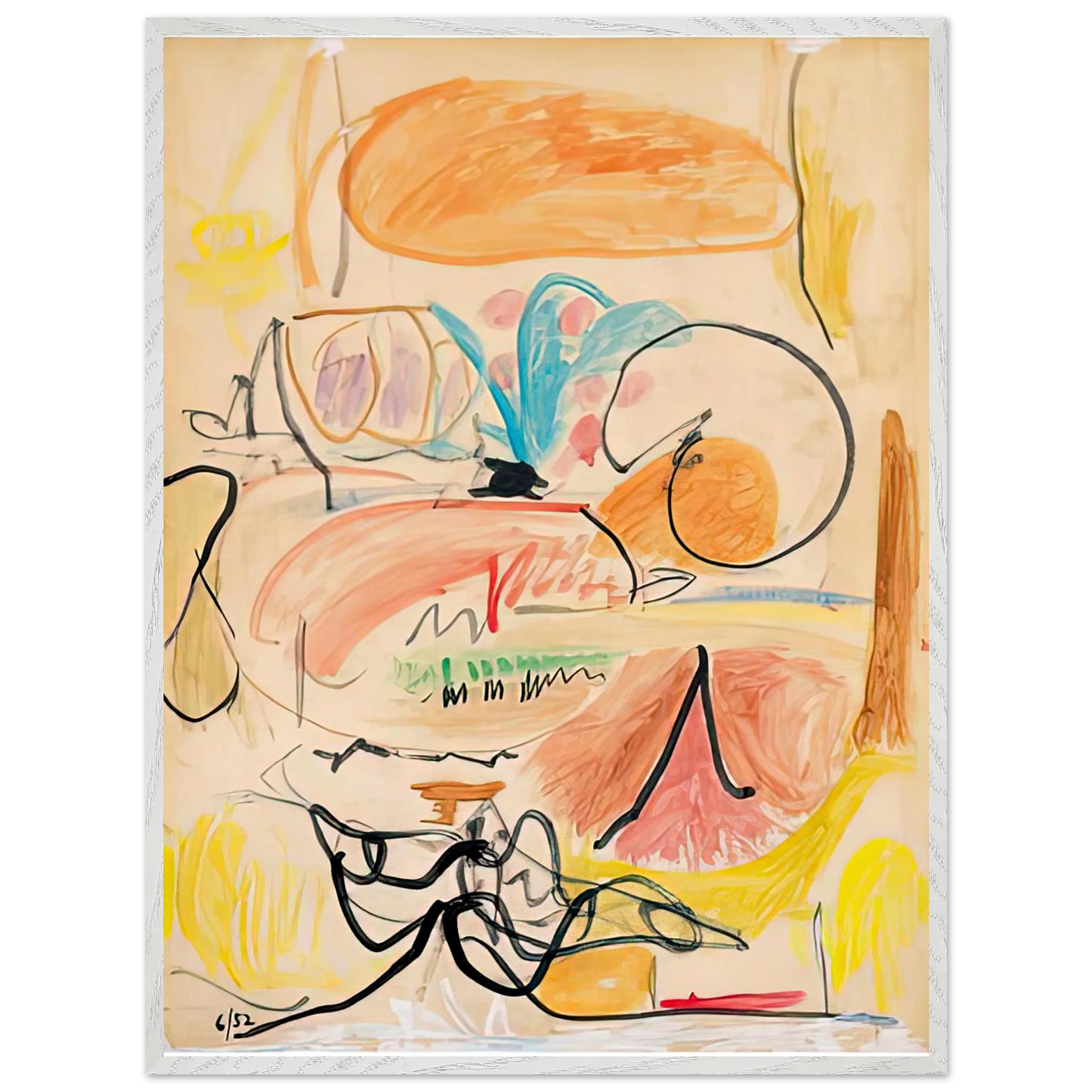Helen Frankenthaler - Window Shade No. 1, 1952- Wall Art - 60x80 cm / 24x32 inches - Premium Wooden Framed Poster With Fine Art Paper-canvas - Black frame