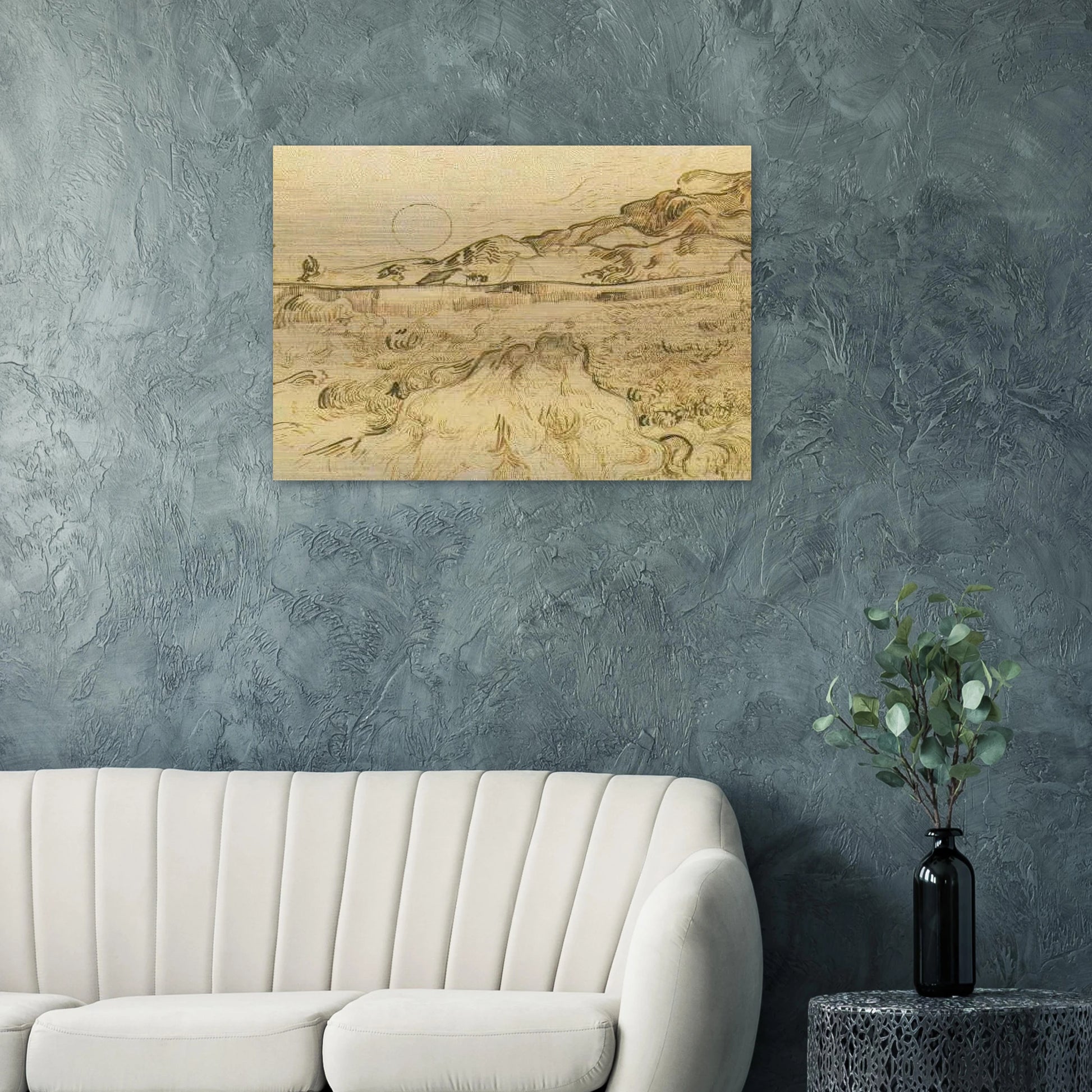 Enclosed Wheat Field with Reaper - Vincent van Gogh Brushed Aluminum Print - 70x100 cm / 28x40 inches | Vincent van Gogh Aluminum Print | Vincent van Gogh Prints