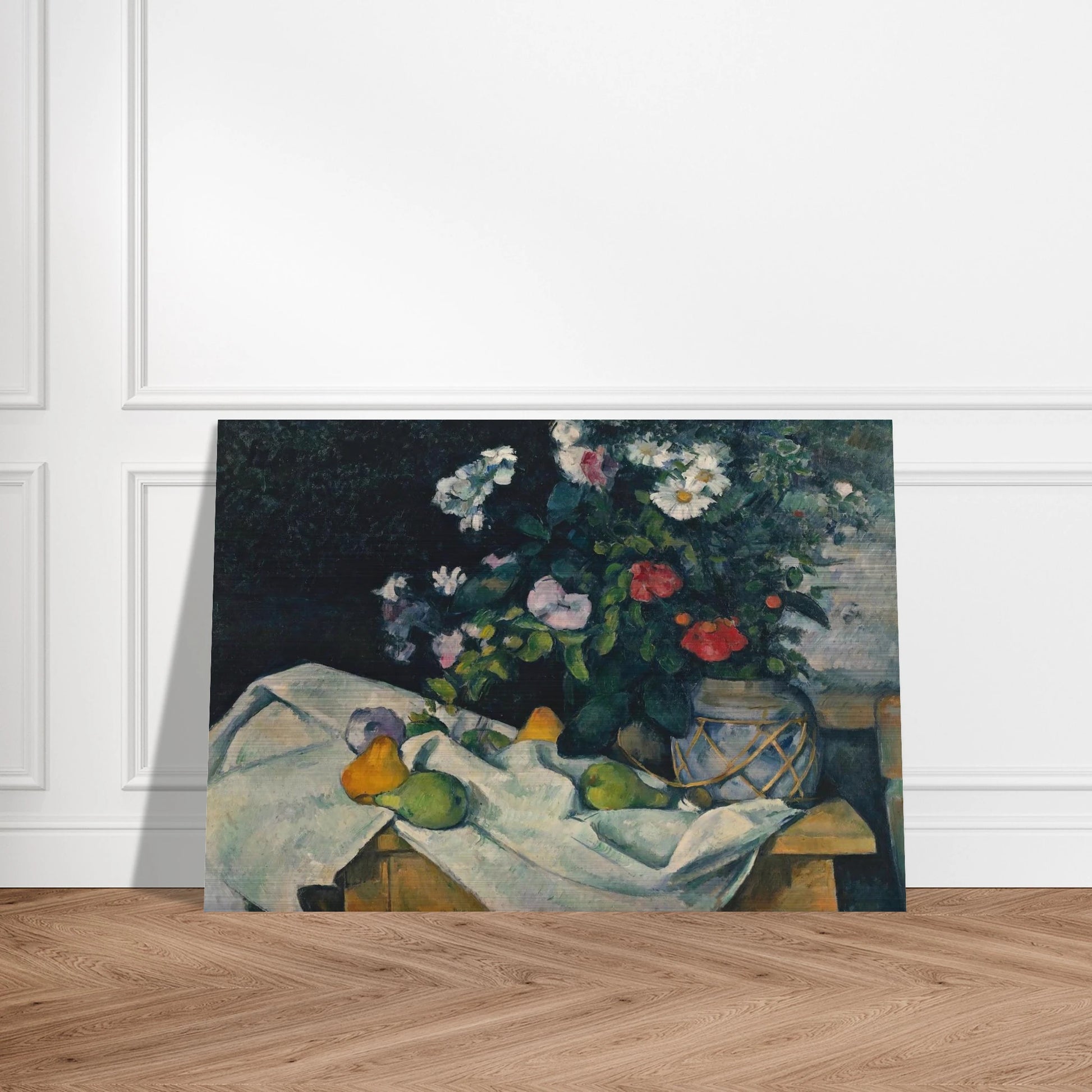 Still Life with Flowers and Fruit - Paul Cézanne Brushed Aluminum Print - 70x100 cm / 28x40 inches | Paul Cézanne Aluminum Print | Paul Cézanne Prints