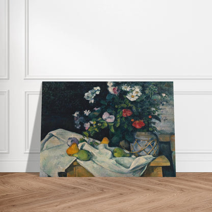 Still Life with Flowers and Fruit - Paul Cézanne Brushed Aluminum Print - 70x100 cm / 28x40 inches | Paul Cézanne Aluminum Print | Paul Cézanne Prints