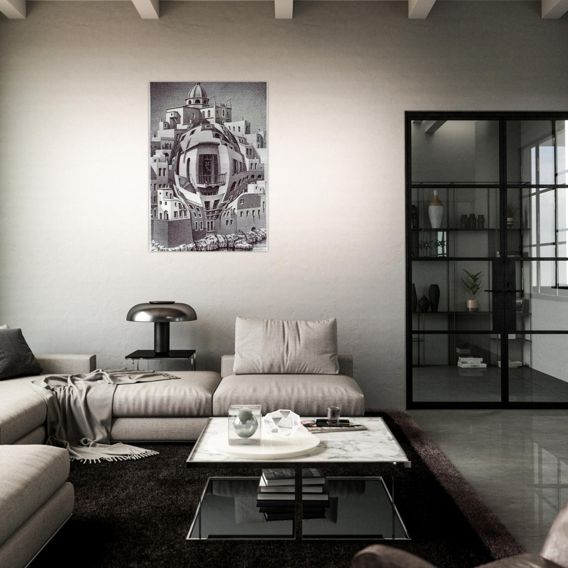 BALCONY - MC Escher Brushed Aluminum Print - 70x100 cm / 28x40 inches | MC Escher Aluminum Print | MC Escher Prints | Maurits Cornelis Escher Prints