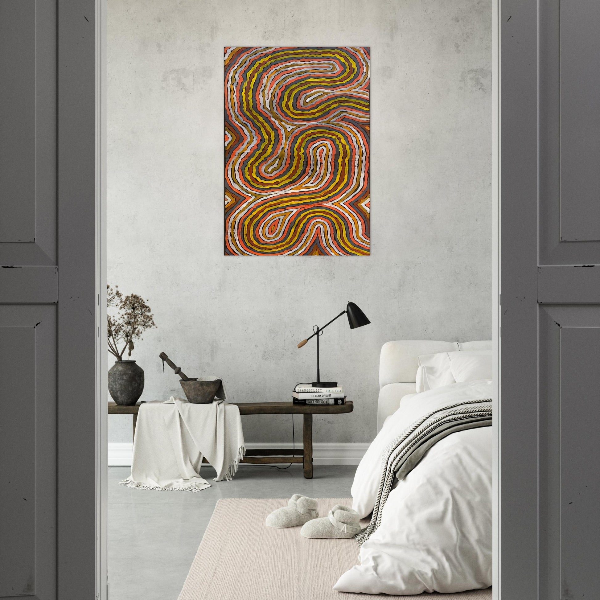 Worm Dreaming Napperby - 1996 - Clifford Possum Tjapaltjarri Brushed Aluminum Print - 70x100 cm / 28x40 inches | Clifford Possum Tjapaltjarri Aluminum Print | Clifford Possum Tjapaltjarri Prints