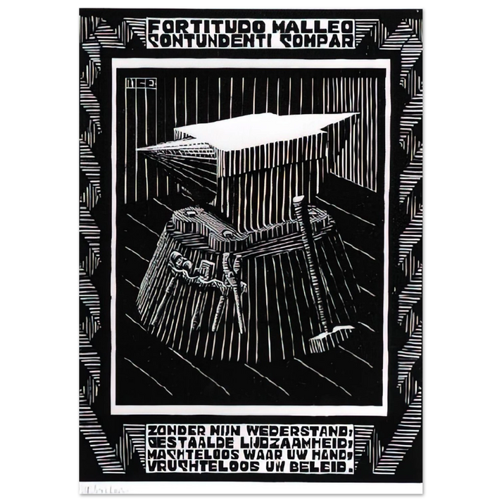MC Escher - EMBLEMATA ANVIL Wall Art - 30x40 cm / 12x16 inches - Premium Wooden Framed Poster With Fine Art Paper - Wood frame