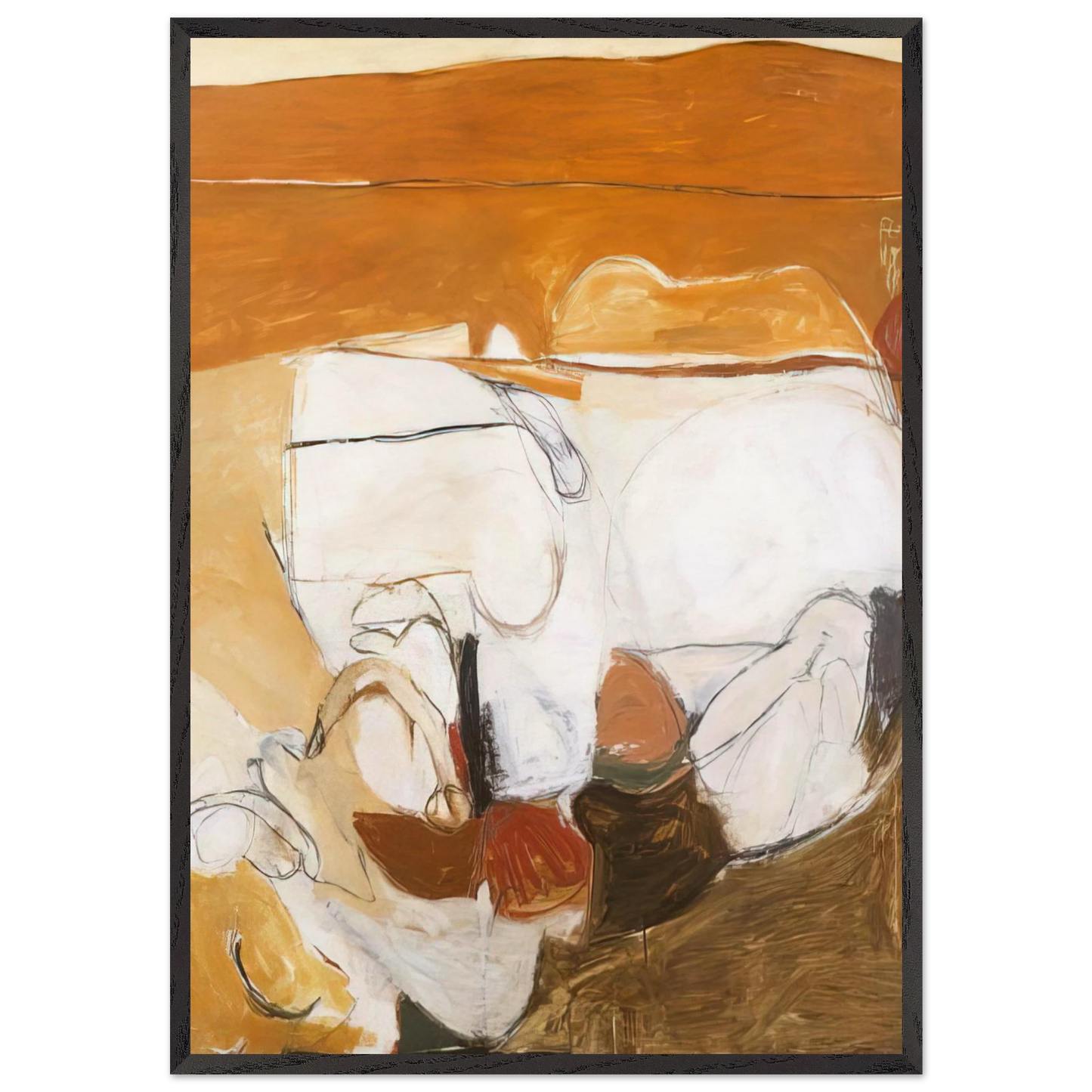 Untitled Warm Painting - 1961 - Brett Whiteley 70x100 cm / 28x40 inches Framed Art Print – Black Wooden Frame
