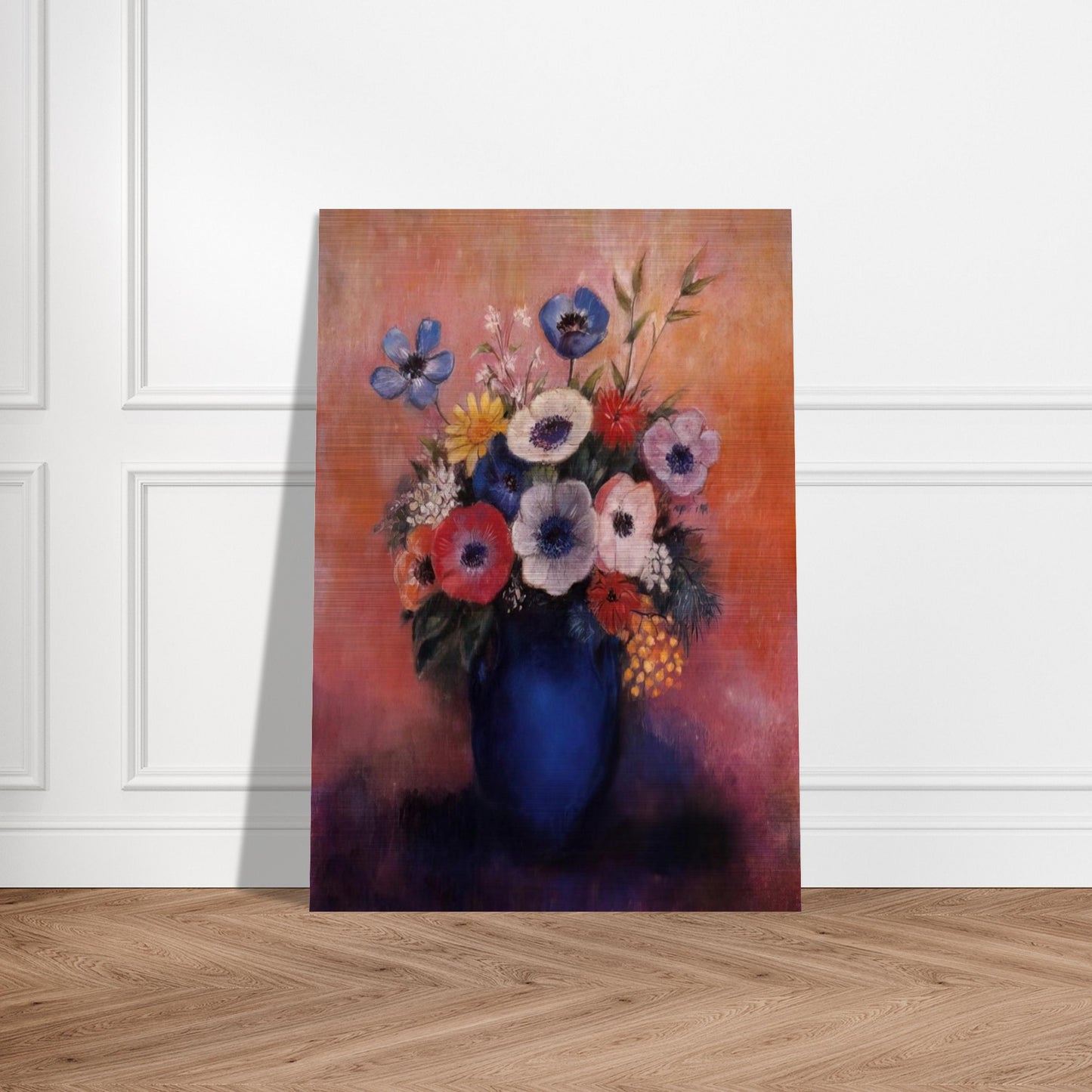 BOUQUET OF FLOWERS IN A BLUE VASE 1 - Odilon Redon Brushed Aluminum Print - 70x100 cm / 28x40 inches | Odilon Redon Aluminum Print | Odilon Redon Prints
