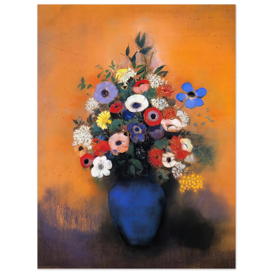 Odilon Redon - MINOSAS ANEMONIES AND LEAVES IN A BLUE VASE  75x100 cm / 30x40inches Fine Art Poster