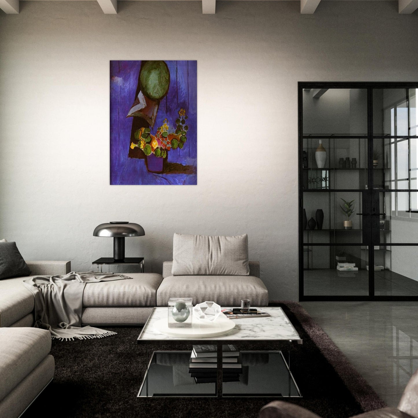 FLOWERS AND CERAMIC PLATE - Henri Matisse Brushed Aluminum Print - 70x100 cm / 28x40 inches | Henri Matisse Aluminum Print | Henri Matisse Prints