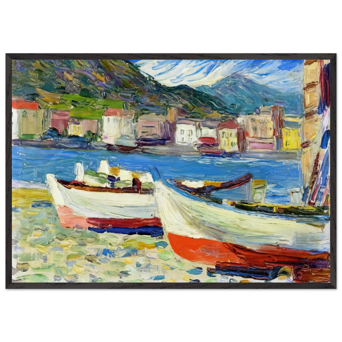 RAPALLO BOATS - Wassily Kandinsky 70x100 cm / 28x40 inches Framed Art Print – Black Wooden Frame