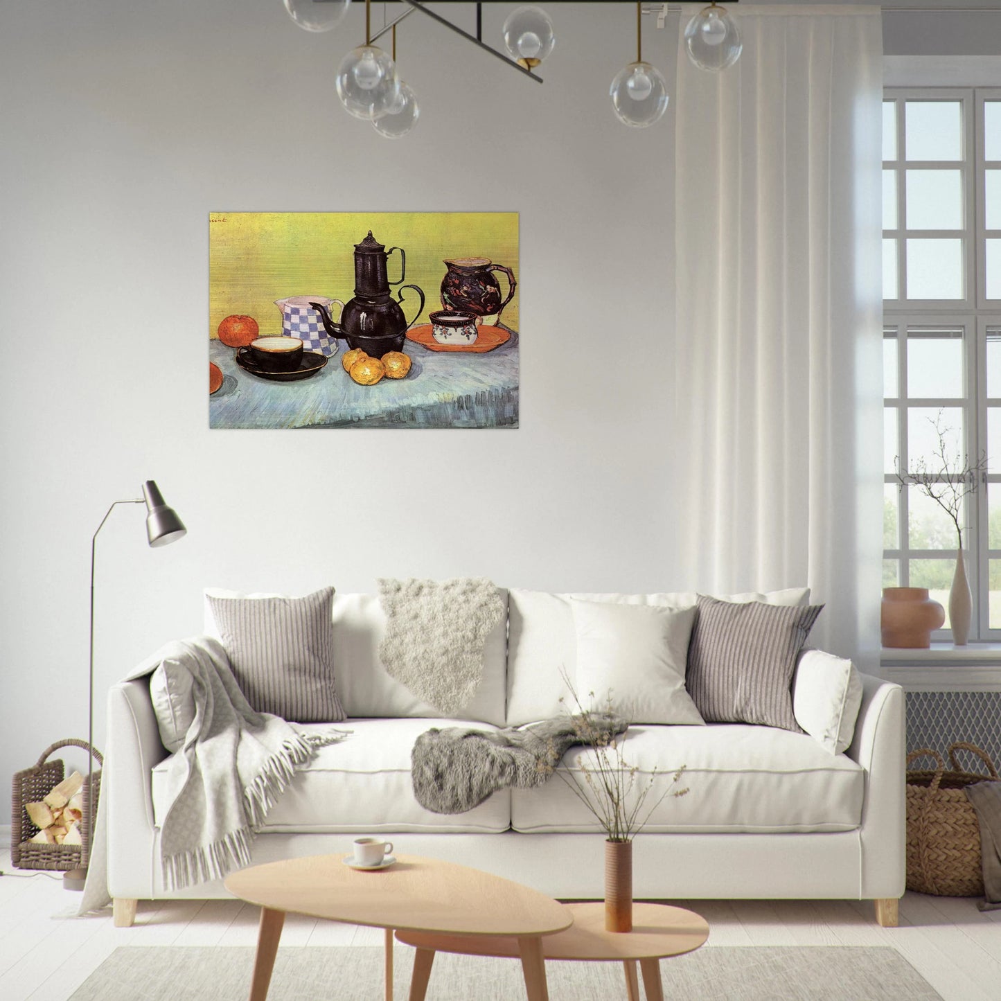 Still Life with Blue Enamel Coffeepot, Earthenware and Fruit - Vincent van Gogh Brushed Aluminum Print - 70x100 cm / 28x40 inches | Vincent van Gogh Aluminum Print | Vincent van Gogh Prints