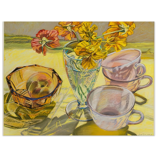 Janet Fish - NASTURTIUMS AND PINK CUPS 1981  75x100 cm / 30x40inches Fine Art Poster