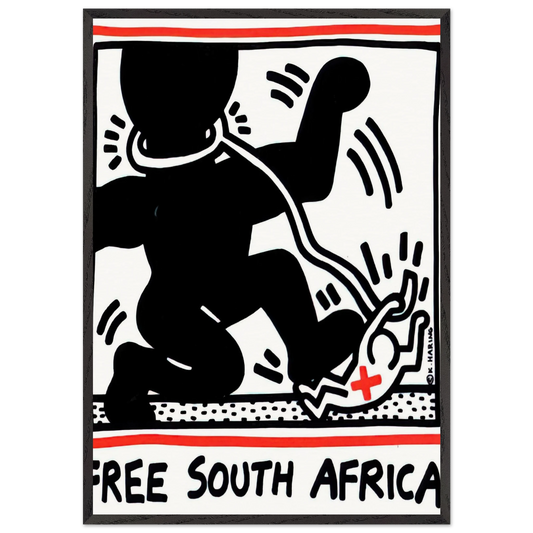 FREE SOUTH AFRICA 1985 N2 - Keith Haring 70x100 cm / 28x40 inches Framed Art Print – Black Wooden Frame