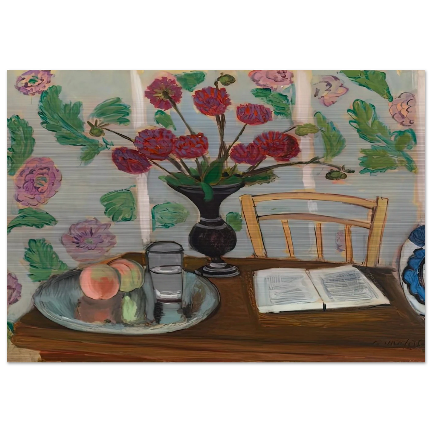 STILL LIFE BOUQUET OF DAHLIAS AND WHITE BOOK 1923 - Henri Matisse Brushed Aluminum Print - 70x100 cm / 28x40 inches | Henri Matisse Aluminum Print | Henri Matisse Prints