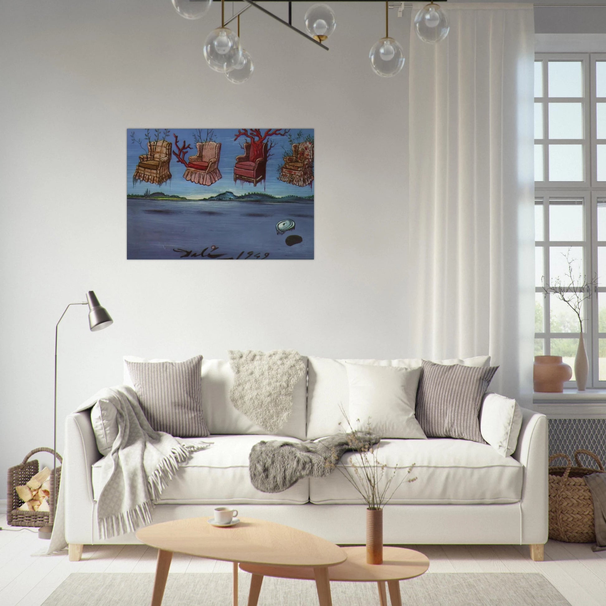 FOUR ARMCHAIRS IN THE SKY - Salvador Dali Brushed Aluminum Print - 70x100 cm / 28x40 inches | Salvador Dali Aluminum Print | Salvador Dali Prints