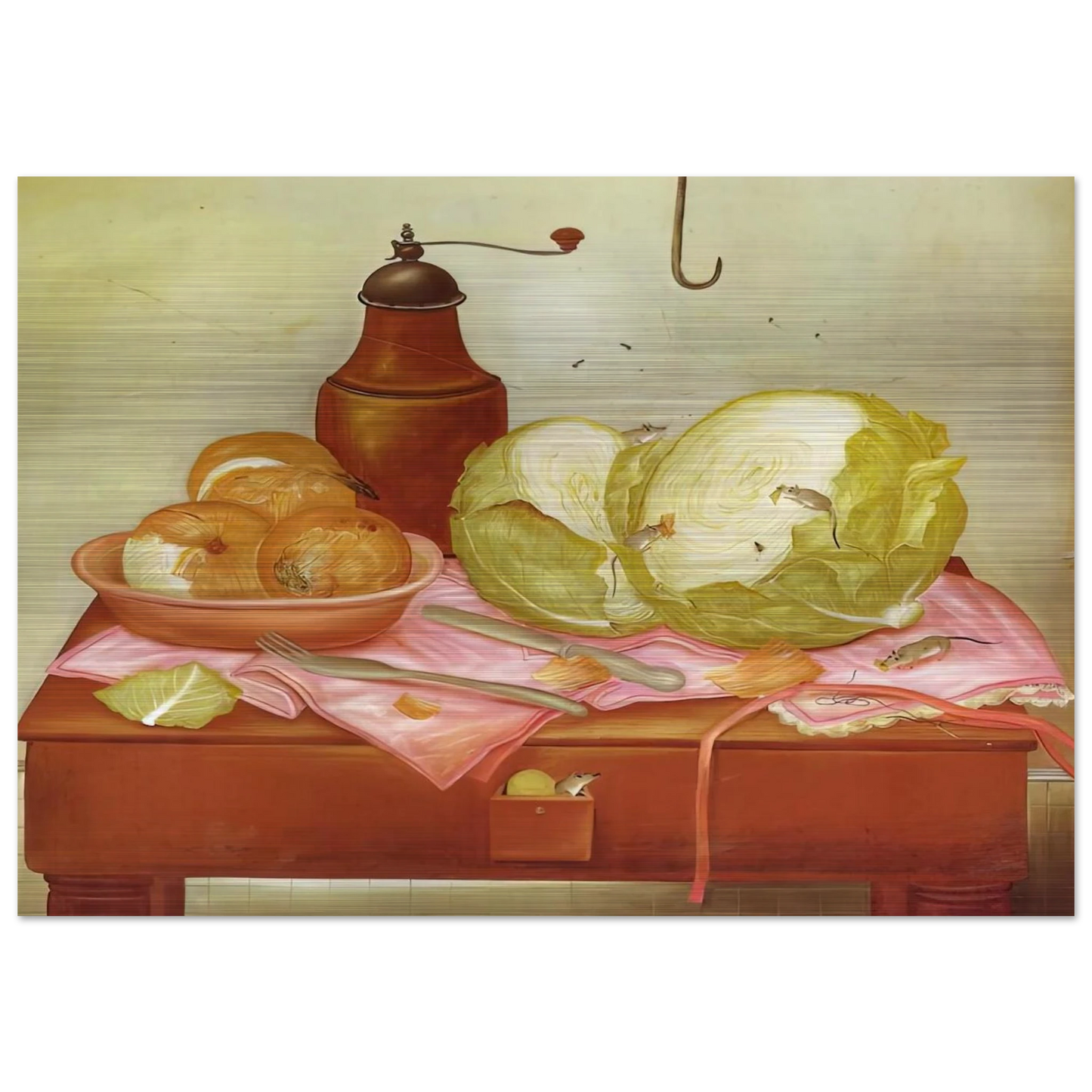KITCHEN TABLE 1 - Fernando Botero Brushed Aluminum Print - 70x100 cm / 28x40 inches | Fernando Botero Aluminum Print | Fernando Botero Prints