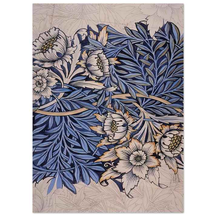 William Morris - DESIGN FOR TULIP AND WILLOW INDIGO DISCHARGE WOOD BLOCK PRINTED FABRIC 1873 Fine Art Poster