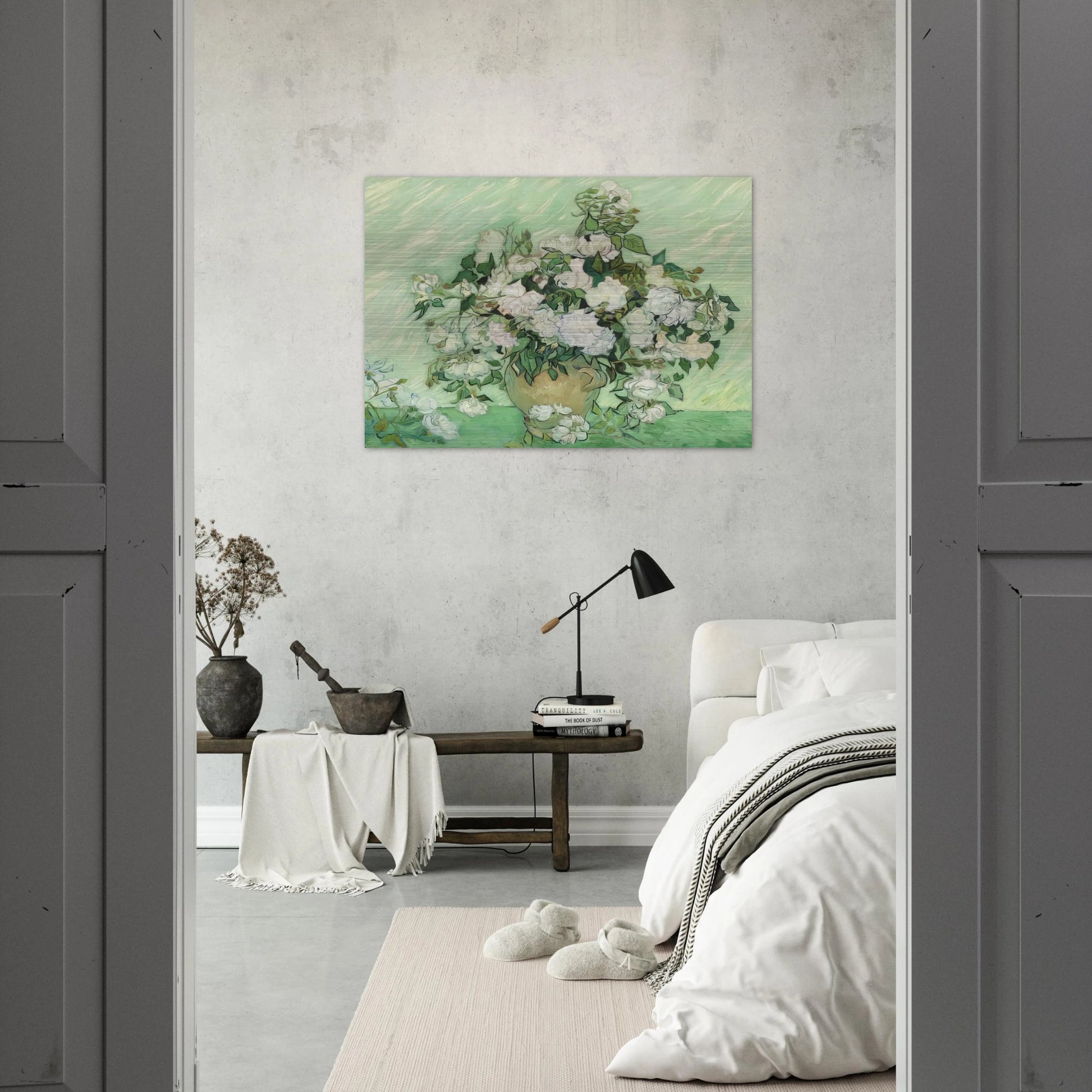 Vase with Pink Roses - Vincent van Gogh Brushed Aluminum Print - 70x100 cm / 28x40 inches | Vincent van Gogh Aluminum Print | Vincent van Gogh Prints