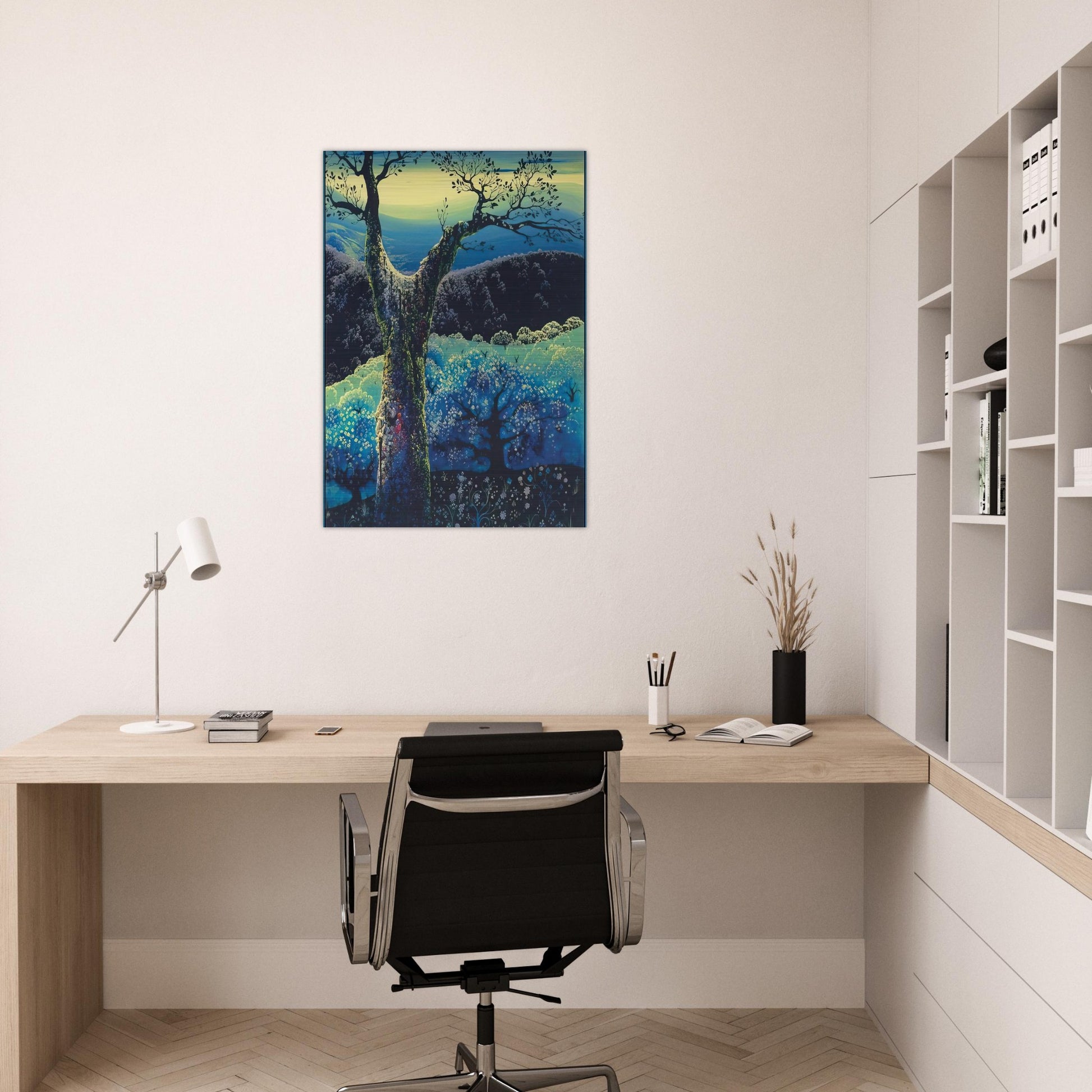 Orchard in Bloom - Eyvind Earle Brushed Aluminum Print - 70x100 cm / 28x40 inches | Eyvind Earle Aluminum Print | Eyvind Earle Prints