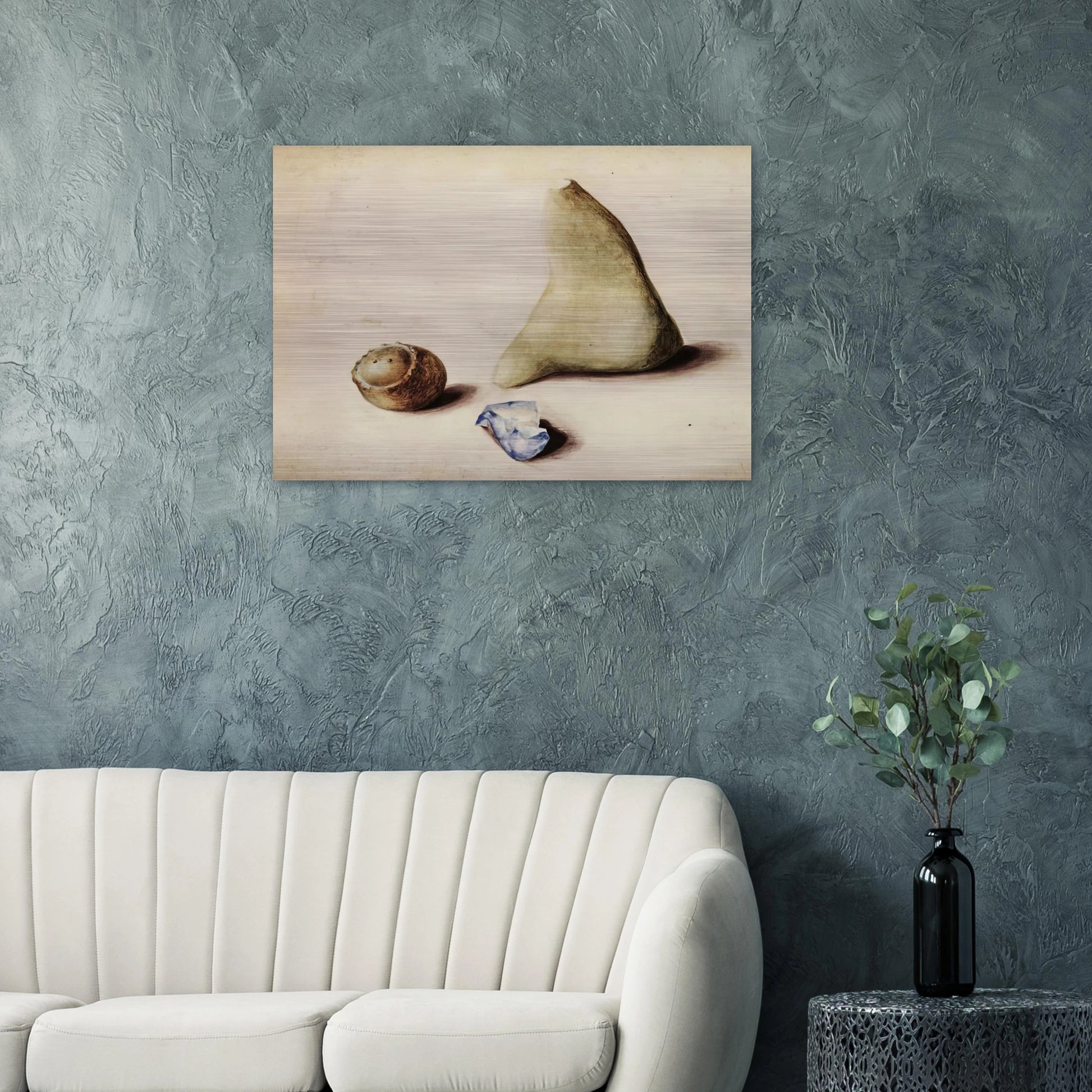 Pietra calcarea dalle Alpi Sveve Burgfelden, un pezzo di vetro grezzo dall’Adriatico Rimini, galle da Gubbio. Natale 38 - 1938 - Julius Bissier Brushed Aluminum Print - 70x100 cm / 28x40 inches | Julius Bissier Aluminum Print | Julius Bissier Prints