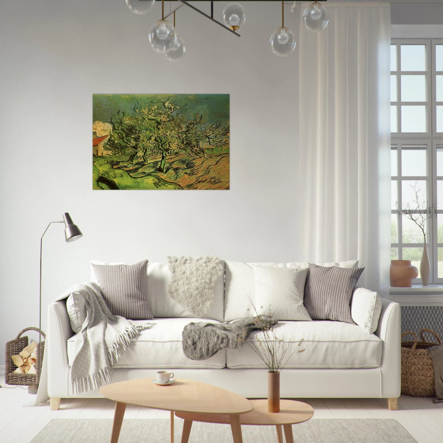 Landscape with Three Trees and a House - Vincent van Gogh Brushed Aluminum Print - 70x100 cm / 28x40 inches | Vincent van Gogh Aluminum Print | Vincent van Gogh Prints