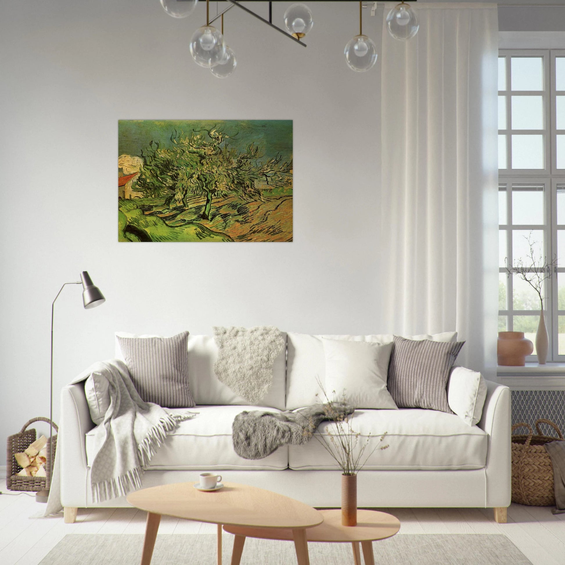 Landscape with Three Trees and a House - Vincent van Gogh Brushed Aluminum Print - 70x100 cm / 28x40 inches | Vincent van Gogh Aluminum Print | Vincent van Gogh Prints