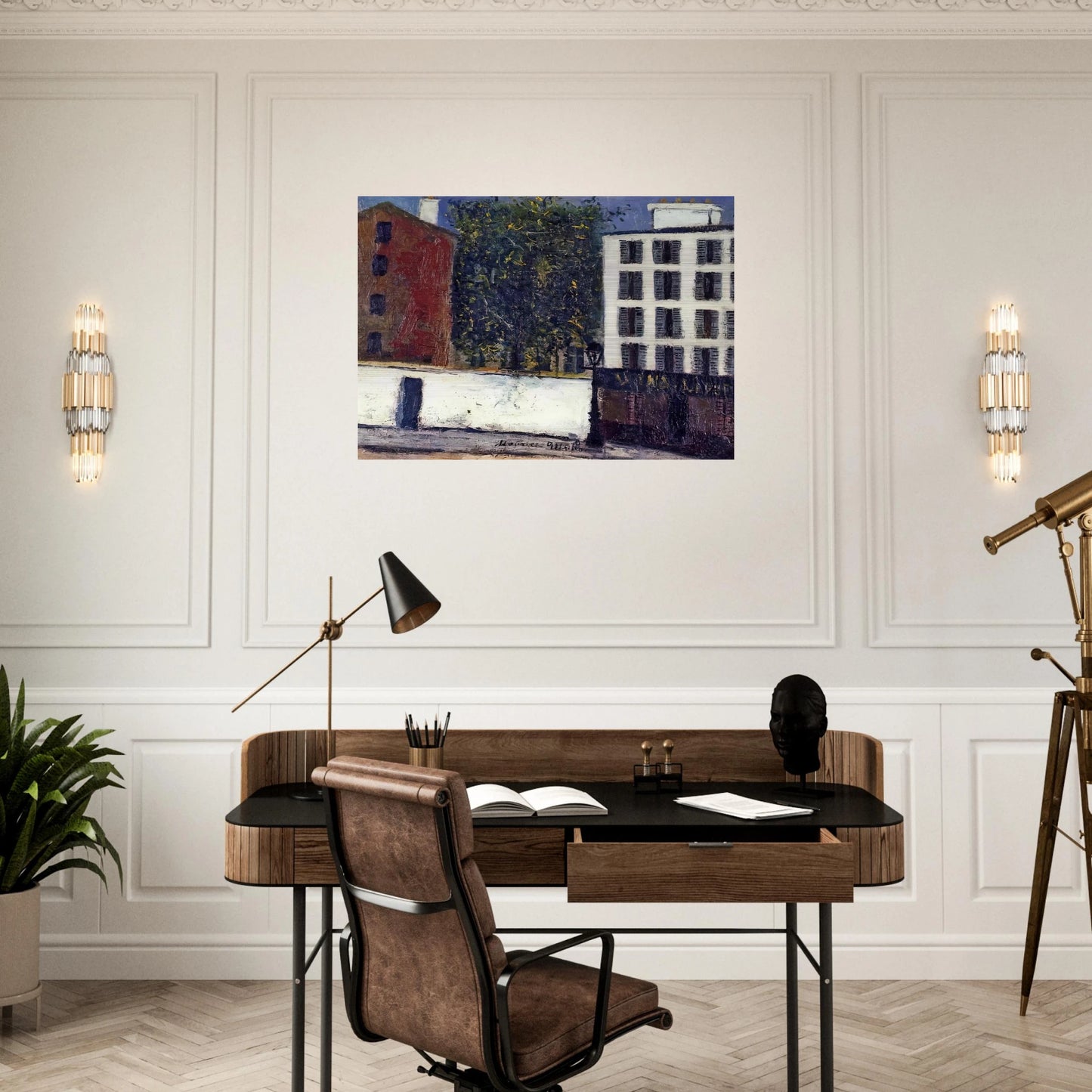 MONTMARTRE STREET - Maurice Utrillo Brushed Aluminum Print - 70x100 cm / 28x40 inches | Maurice Utrillo Aluminum Print | Maurice Utrillo Prints