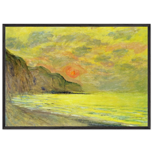 Sunset Foggy Weather Pourville - claude monet 70x100 cm / 28x40 inches Framed Art Print – Black Wooden Frame