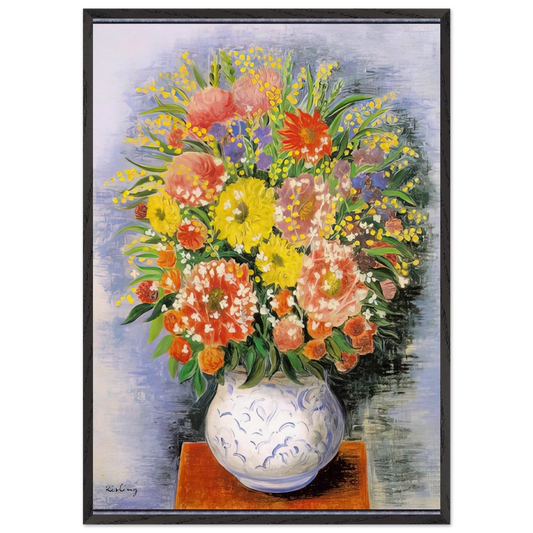 BOUQUET OF VARIOUS FLOWERS AND MIMOSA - Moise Kisling 70x100 cm / 28x40 inches Framed Art Print – Black Wooden Frame