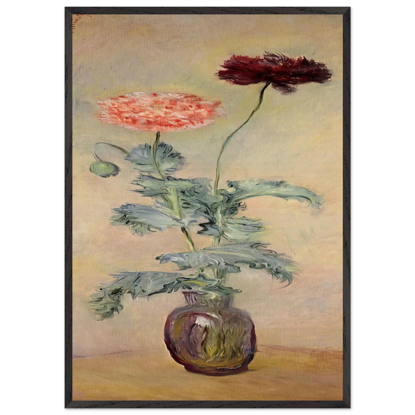 Red and Pink Poppies - claude monet 70x100 cm / 28x40 inches Framed Art Print – Black Wooden Frame