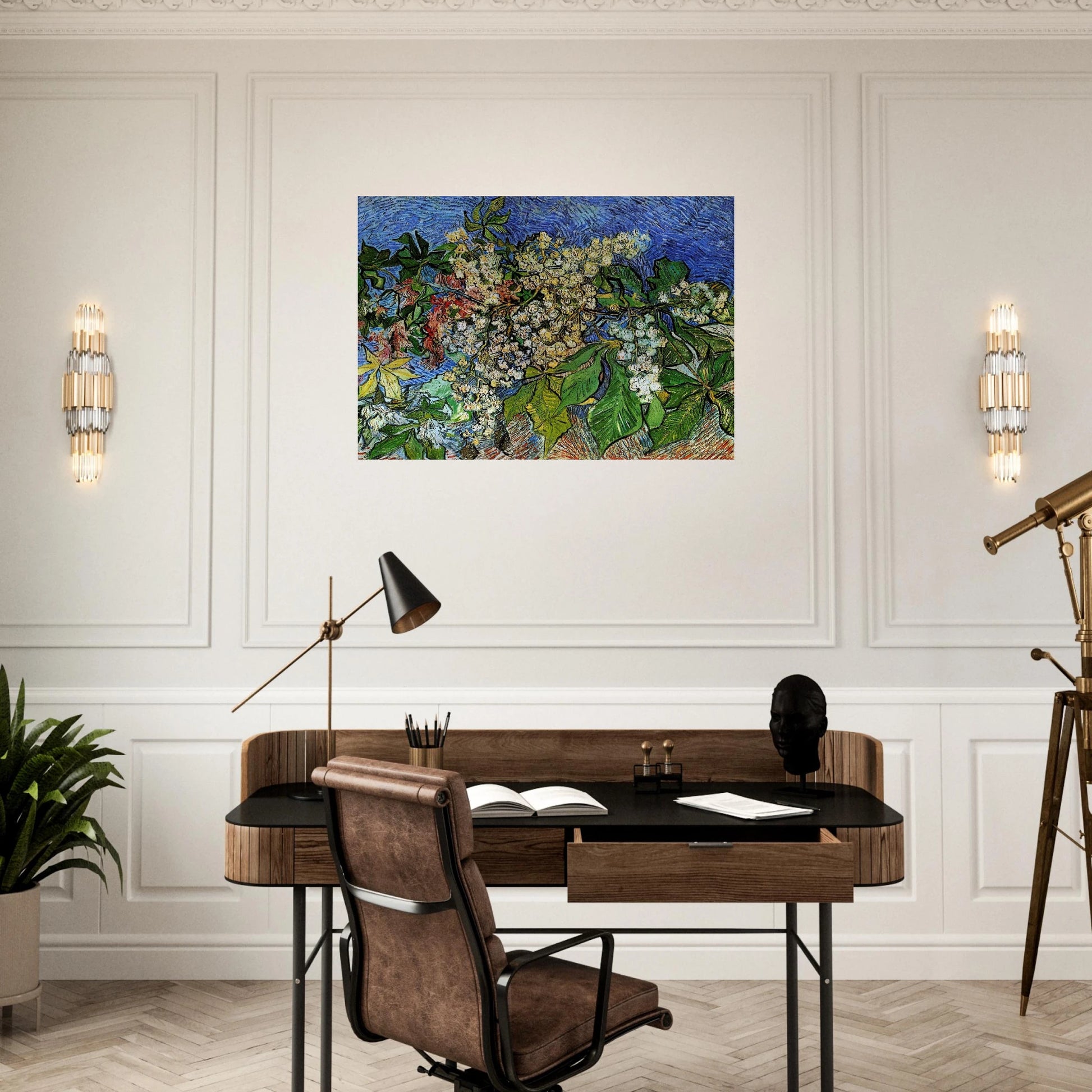 Blossoming Chestnut Branches - Vincent van Gogh Brushed Aluminum Print - 70x100 cm / 28x40 inches | Vincent van Gogh Aluminum Print | Vincent van Gogh Prints
