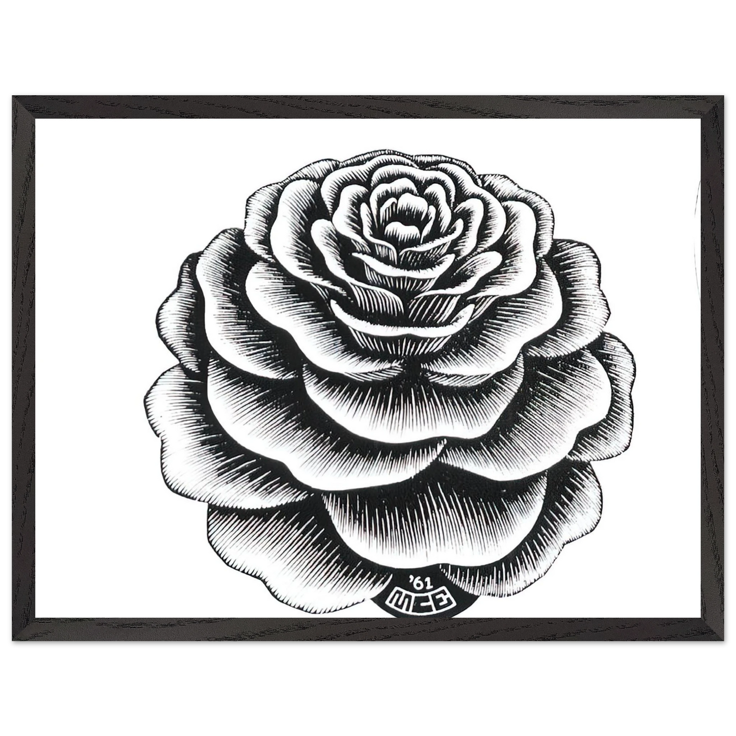 MC Escher - FLOWER 1 Wall Art - 30x40 cm / 12x16 inches - Premium Wooden Framed Poster With Fine Art Paper-canvas - Black frame