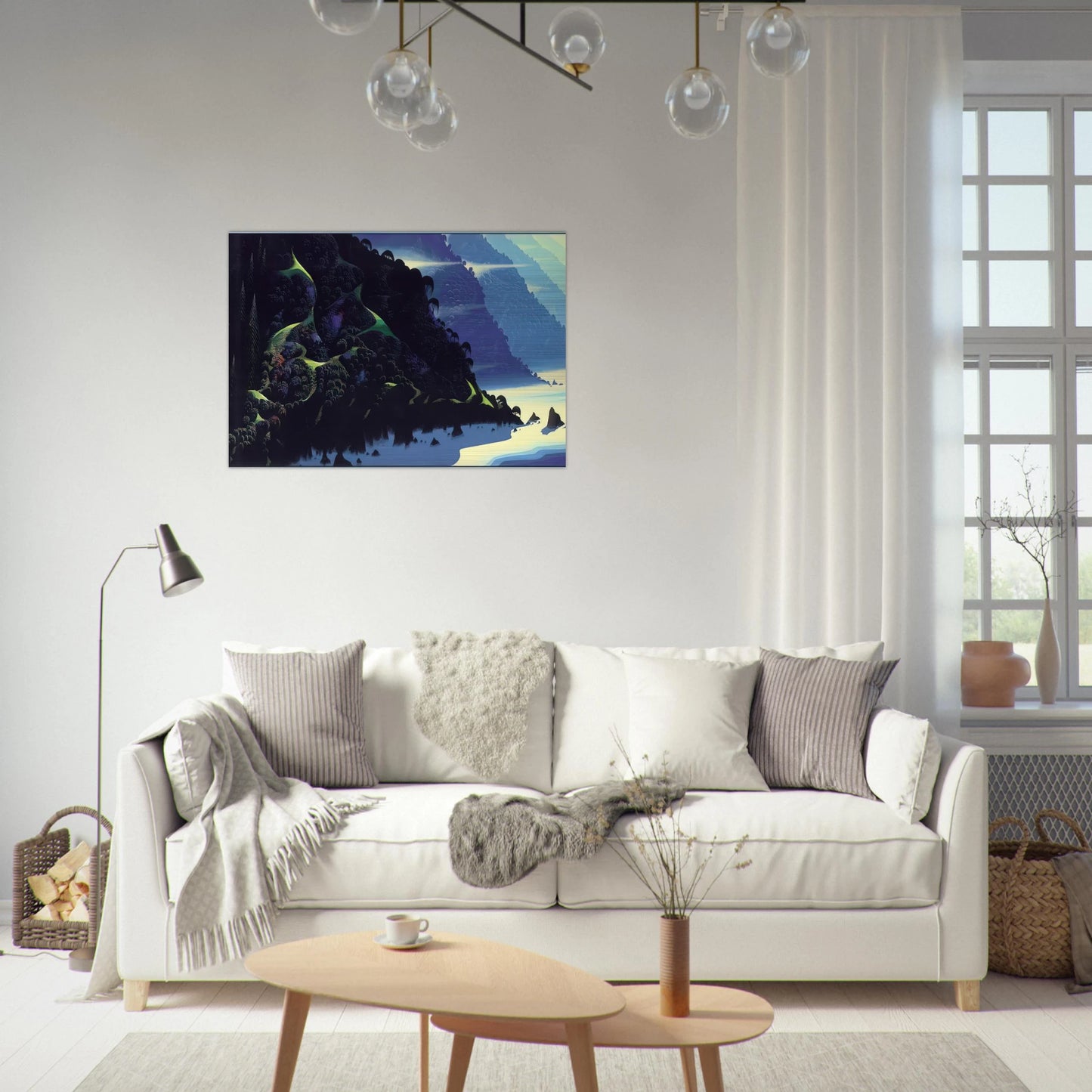 Blue Coastline - Eyvind Earle Brushed Aluminum Print - 70x100 cm / 28x40 inches | Eyvind Earle Aluminum Print | Eyvind Earle Prints
