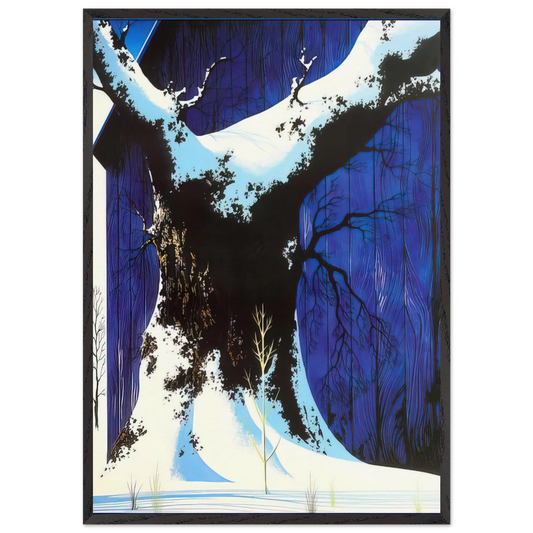 Blue Barn and Snow - Eyvind Earle 70x100 cm / 28x40 inches Framed Art Print – Black Wooden Frame