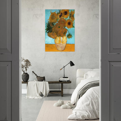Still Life - Vase with Twelve Sunflowers - Vincent van Gogh Brushed Aluminum Print - 70x100 cm / 28x40 inches | Vincent van Gogh Aluminum Print | Vincent van Gogh Prints