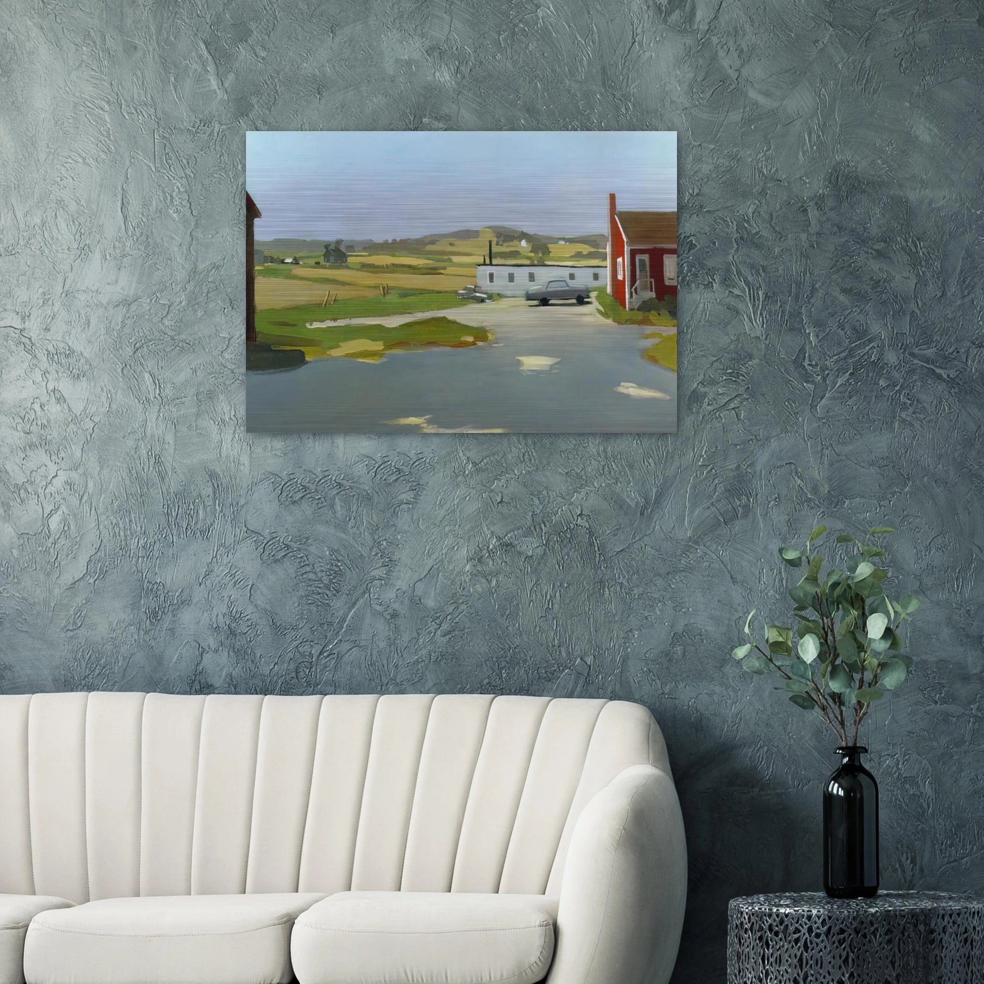 LONG ISLAND LANDSCAPE WITH RED BUILDING 1962 - Fairfield Porter Brushed Aluminum Print - 70x100 cm / 28x40 inches | Fairfield Porter Aluminum Print | Fairfield Porter Prints