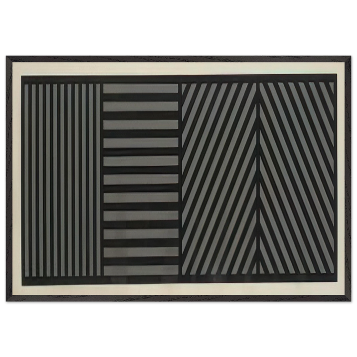 Bands of Lines One Inch Wide in Four Directions in Black and Gray - Sol LeWitt 70x100 cm / 28x40 inches Framed Art Print – Black Wooden Frame