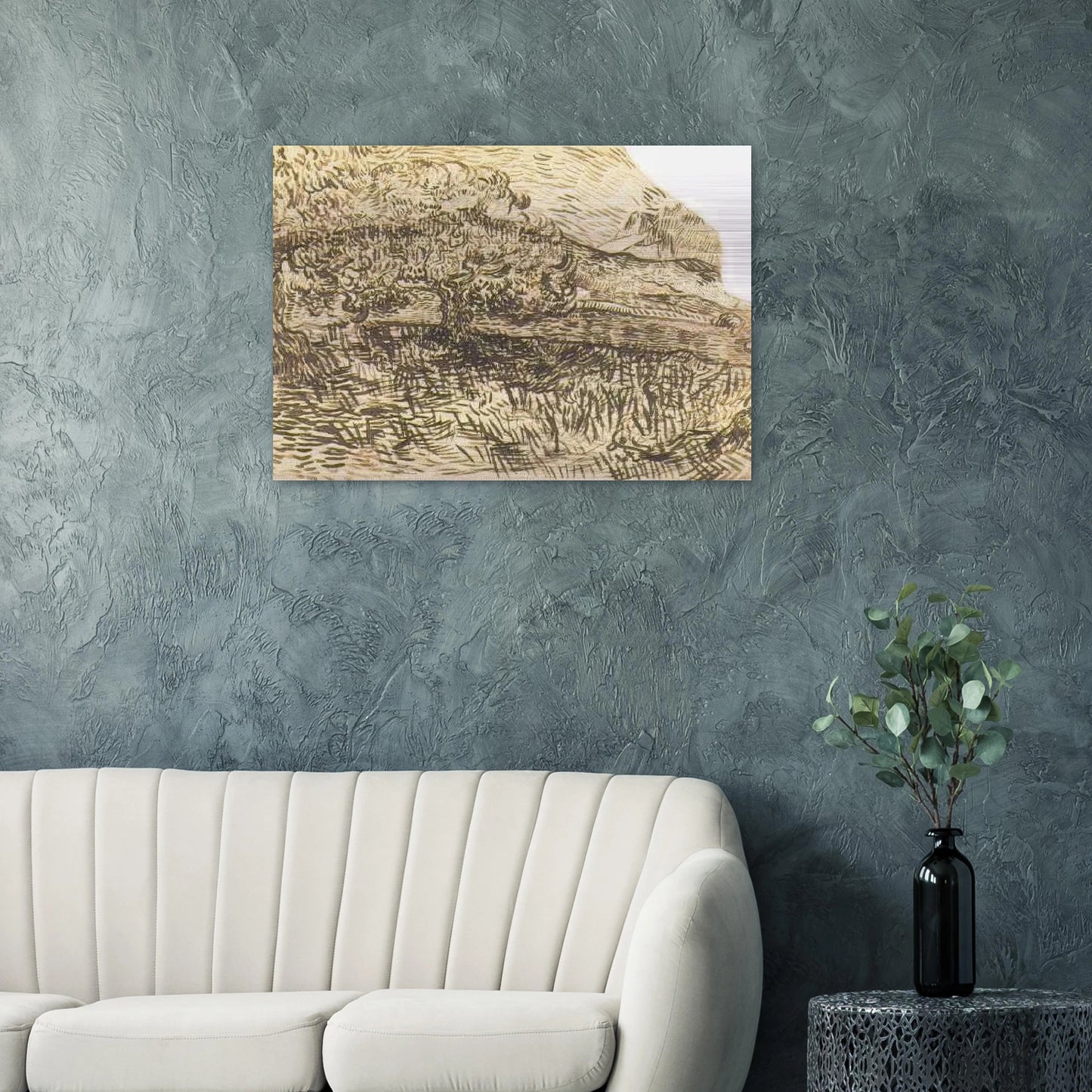 Olive Trees in a Mountain Landscape - Vincent van Gogh Brushed Aluminum Print - 70x100 cm / 28x40 inches | Vincent van Gogh Aluminum Print | Vincent van Gogh Prints
