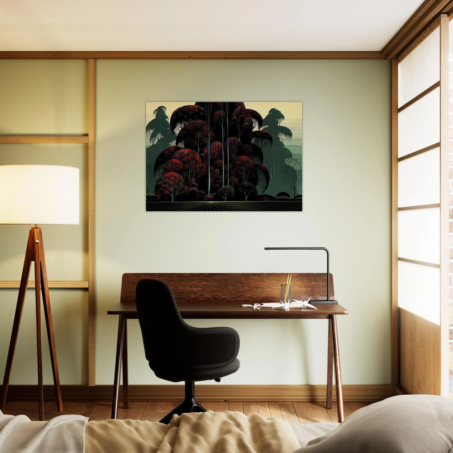 Crimson Autumn - Eyvind Earle Brushed Aluminum Print - 70x100 cm / 28x40 inches | Eyvind Earle Aluminum Print | Eyvind Earle Prints