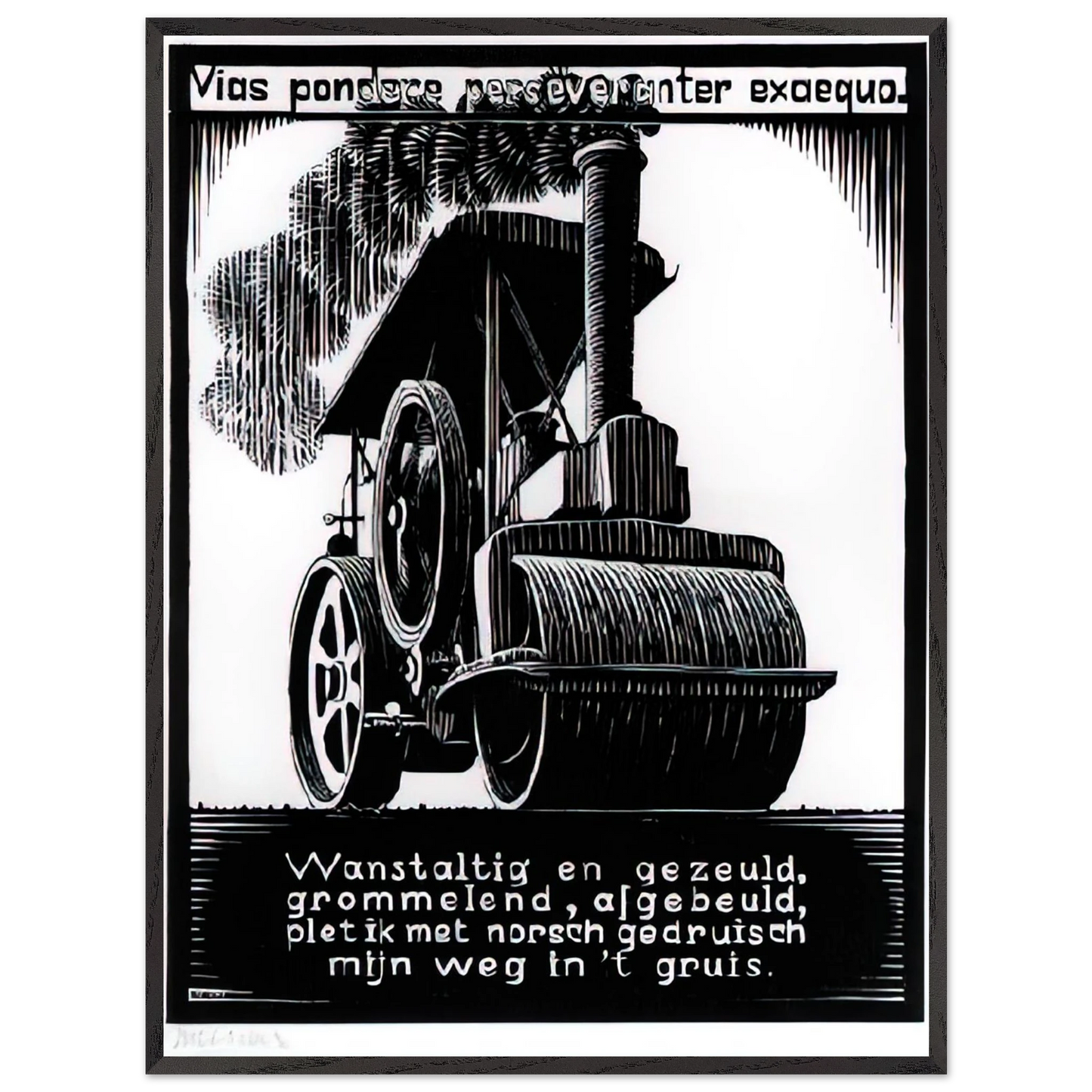 MC Escher - EMBLEMATA STEAMROLLER Wall Art - 21x29.7 cm / 8x12" - Premium Wooden Framed Poster With Fine Art Paper-canvas - White frame