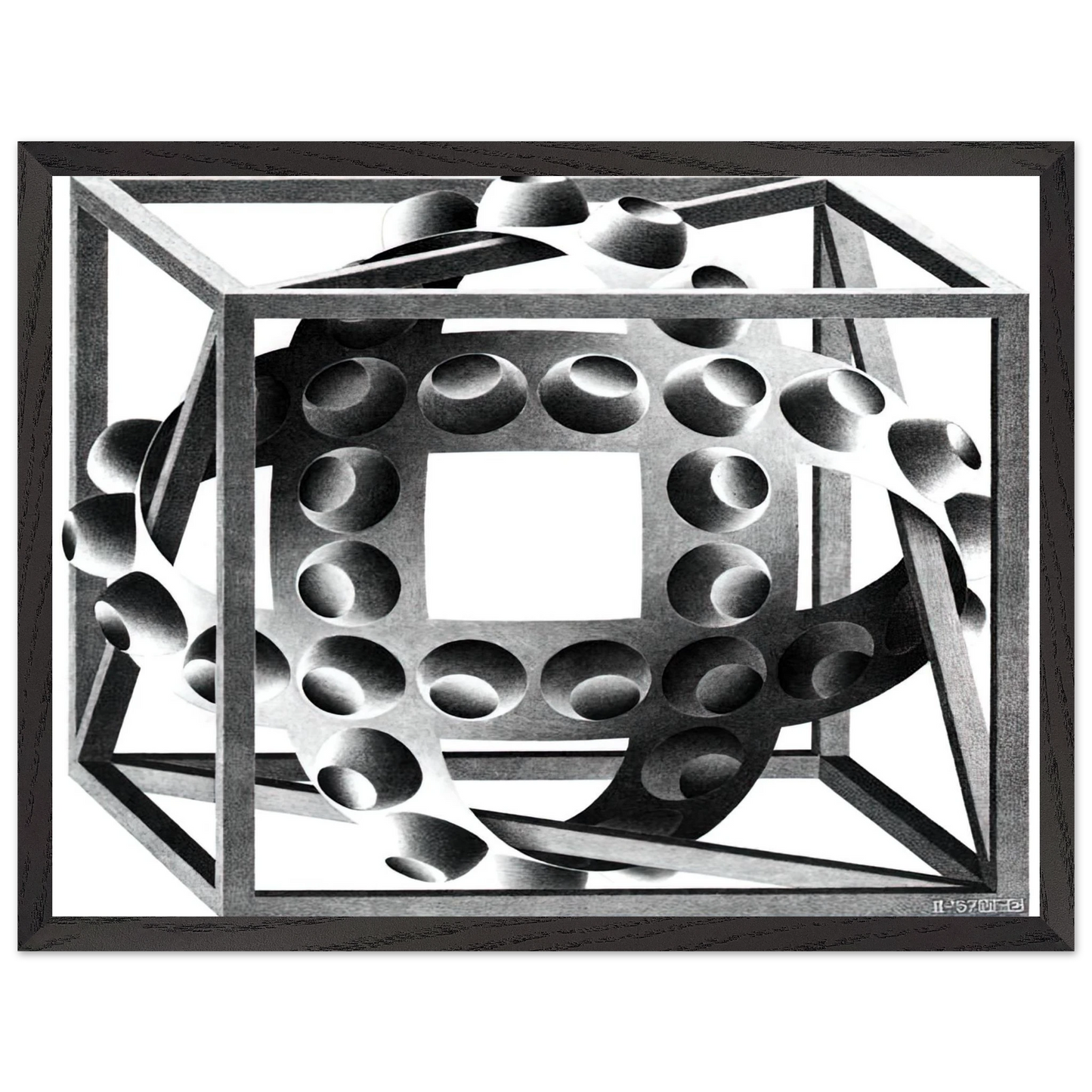 MC Escher - CUBE WITH MAGIC RIBBONS Wall Art - 60x80 cm / 24x32 inches - Premium Wooden Framed Poster With Fine Art Paper-canvas - White frame