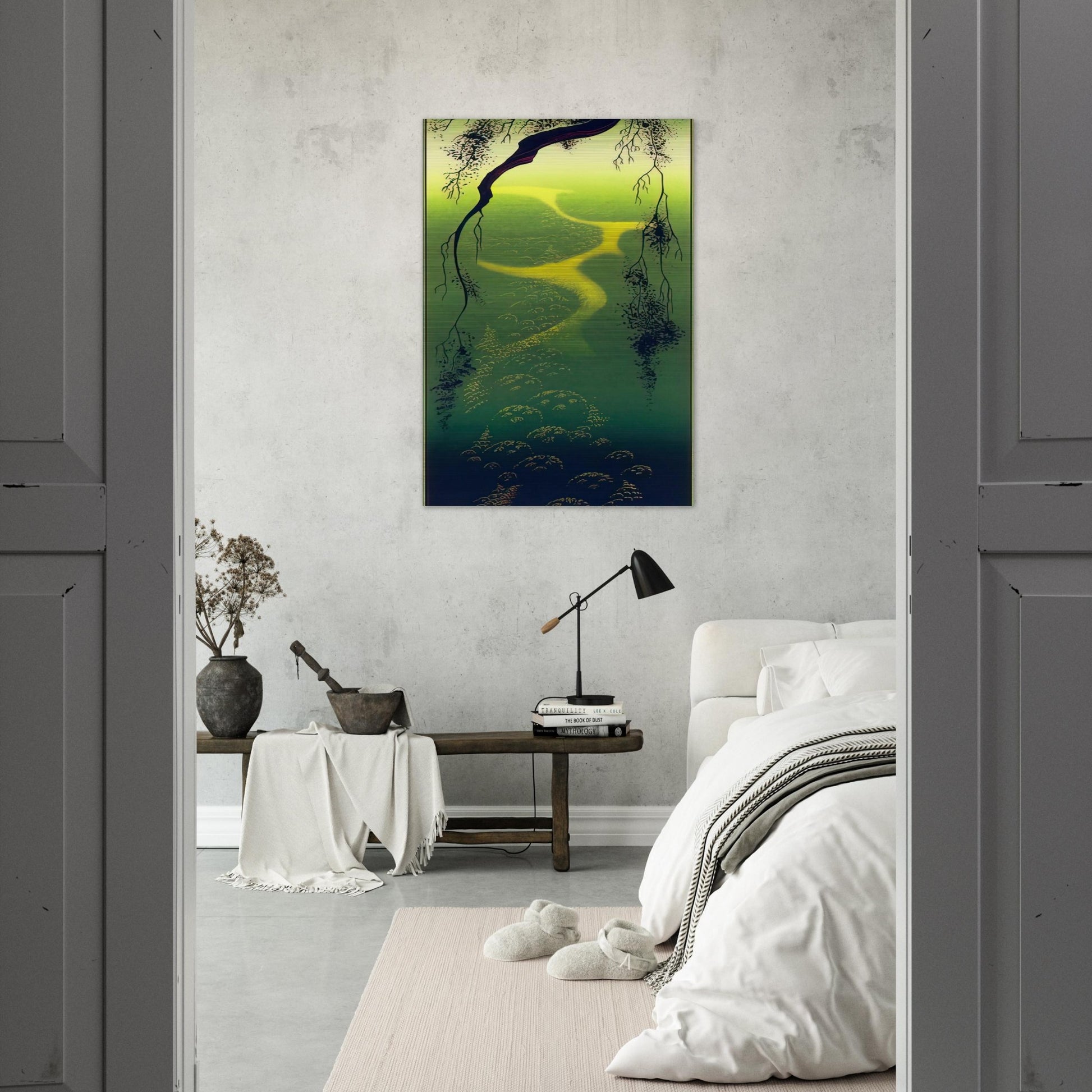 Green Mist - Eyvind Earle Brushed Aluminum Print - 70x100 cm / 28x40 inches | Eyvind Earle Aluminum Print | Eyvind Earle Prints