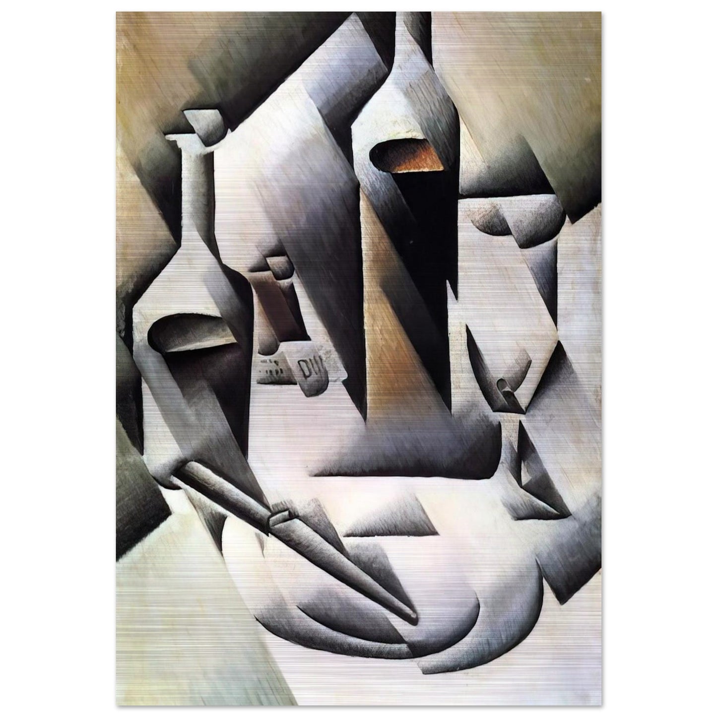 BOTTLES AND KNIFE 1912 - Juan Gris Brushed Aluminum Print - 70x100 cm / 28x40 inches | Juan Gris Aluminum Print | Juan Gris Prints