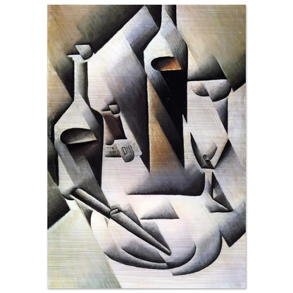 BOTTLES AND KNIFE 1912 - Juan Gris Brushed Aluminum Print - 70x100 cm / 28x40 inches | Juan Gris Aluminum Print | Juan Gris Prints