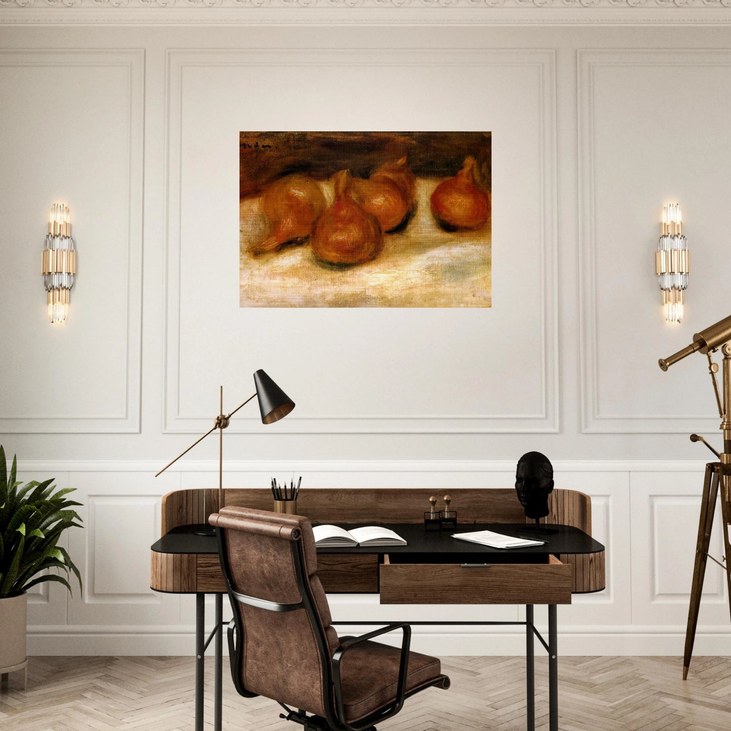 Still Life with Onions - Pierre-Auguste Renoir Brushed Aluminum Print - 70x100 cm / 28x40 inches | Pierre-Auguste Renoir Aluminum Print | Pierre-Auguste Renoir Prints