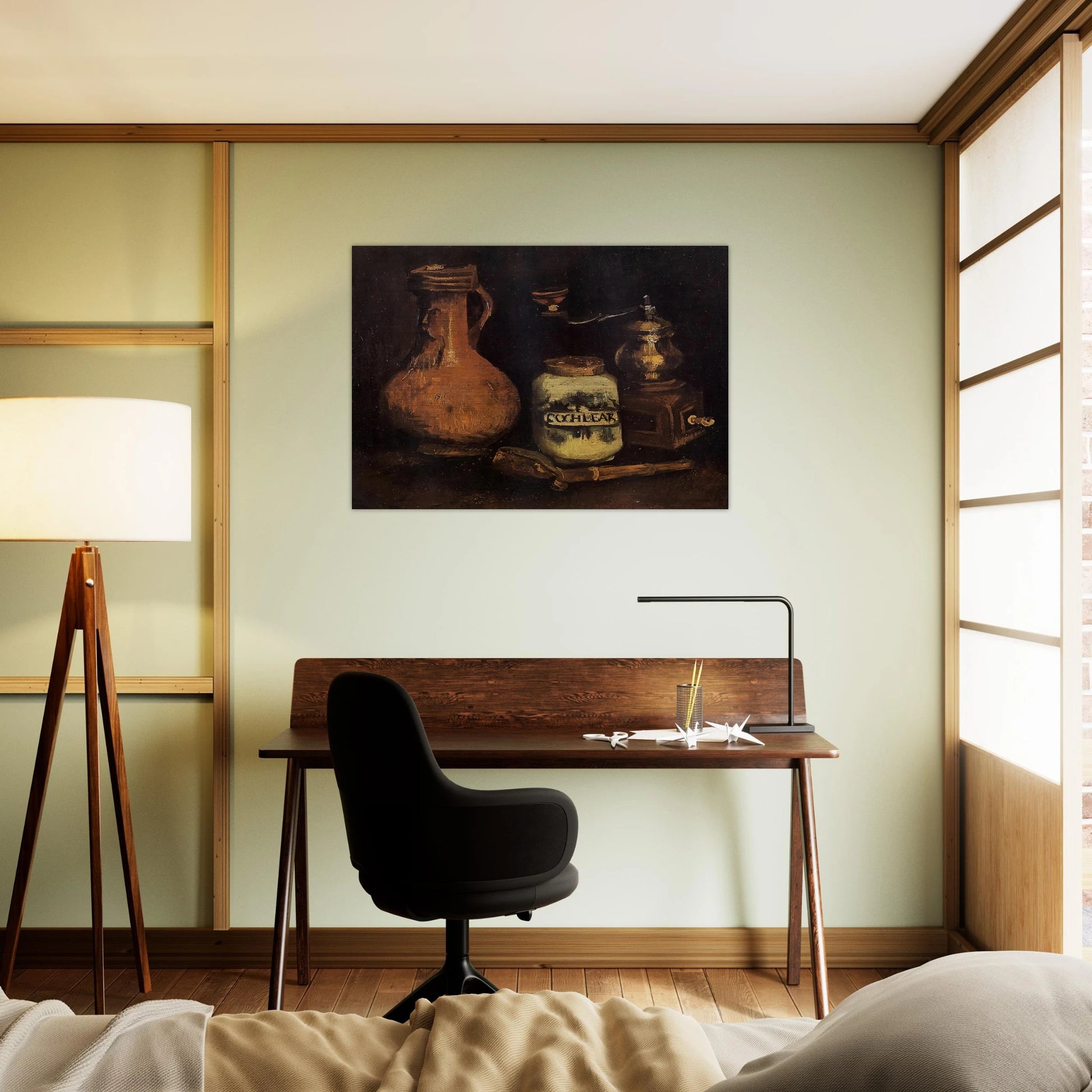 Still Life with Coffee Mill, Pipe Case and Jug - Vincent van Gogh Brushed Aluminum Print - 70x100 cm / 28x40 inches | Vincent van Gogh Aluminum Print | Vincent van Gogh Prints